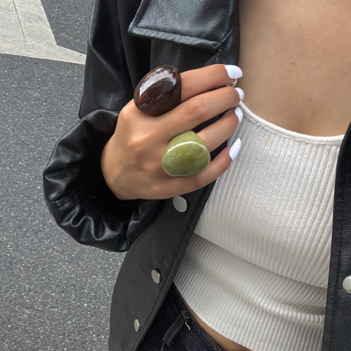 European and American Cross-Border Jewelry Melad Style Gradient Transparent Resin Ring Niche Layered Wear Arc Wide Surface Finger Ring