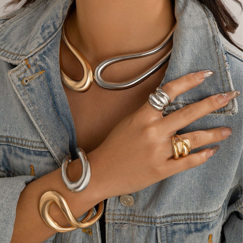 European and American Cross-Border Jewelry Exaggerated Alloy Twisted Double Layer Choker Sweet Cool Style Simple Choker Bracelet