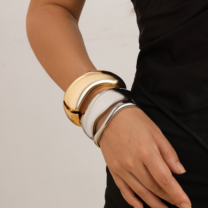 European and American Cross-Border Jewelry Exaggerated Large Water Drop Metal Glossy Mirror Open Bracelet Ins Minimalist Style Hand Accessories