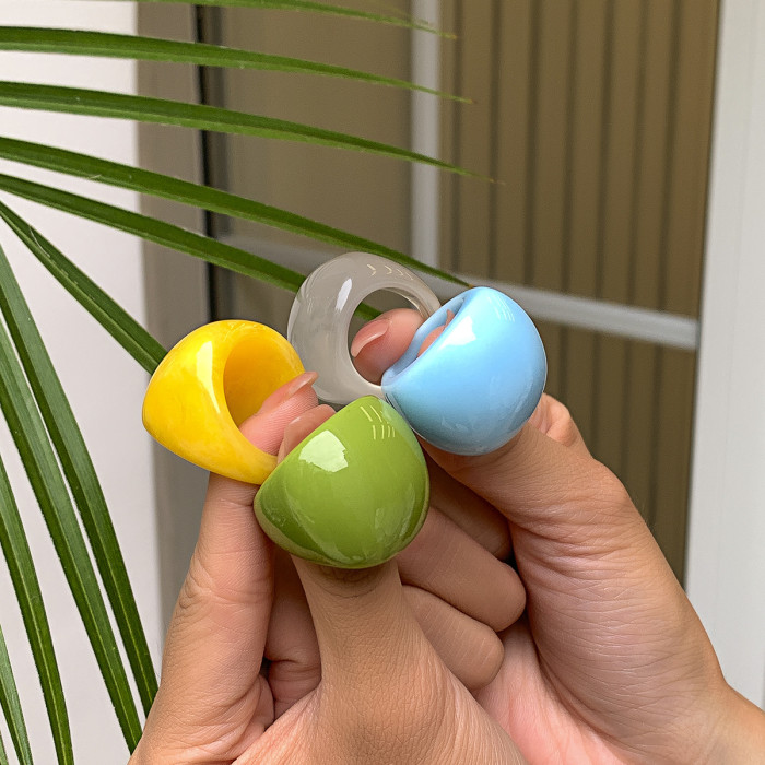 European and American Cross-Border Jewelry Simple Geometric Macaron Color Arc Ring Minimalist Style Colorful Resin Index Finger Ring