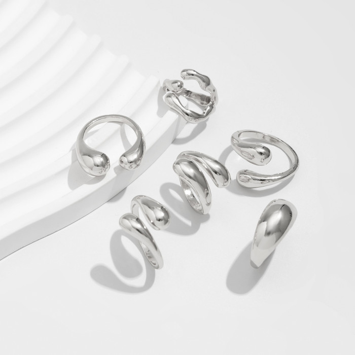 Jewelry Geometric Three-Dimensional Cross Open Ring Fashionable Personality Smooth Alloy Ring Set
