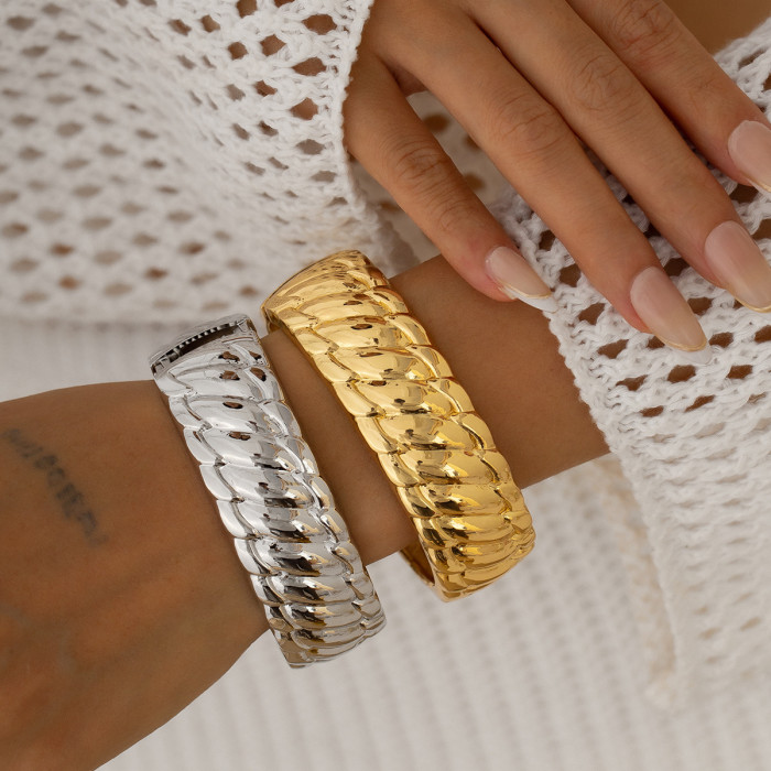 European and American Cross-Border Jewelry Fashion Irregular Alloy Bracelet High-End Wrinkled Wide Bracelet Set