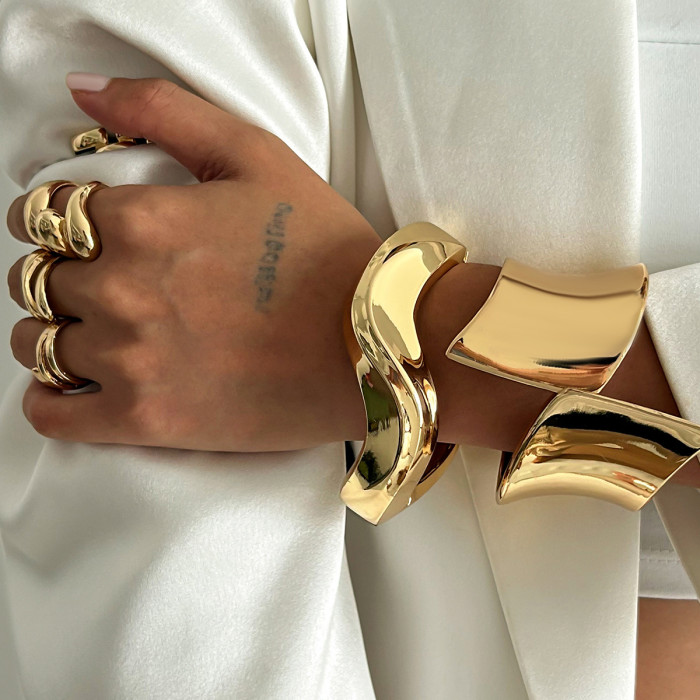 Jewelry Fashionable Irregular Open Bracelet Simple Cut Edge Alloy Bracelet Set