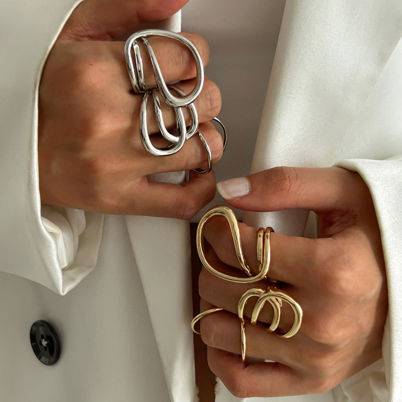 European and American Cross-Border INS Metal Line Hollow Joint Ring Design Sense Geometric Irregular Circle Ring