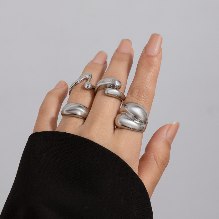Design Sense Geometric Ring Niche Open Finger Ring Index Finger Ring Lava Metal Style Arc-Shaped Ring