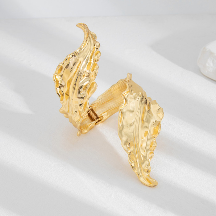 European and American Cross-Border Jewelry Liquid Exaggerated Leaf Wrapped Bracelet Metallic Open Bracelet Set Personality