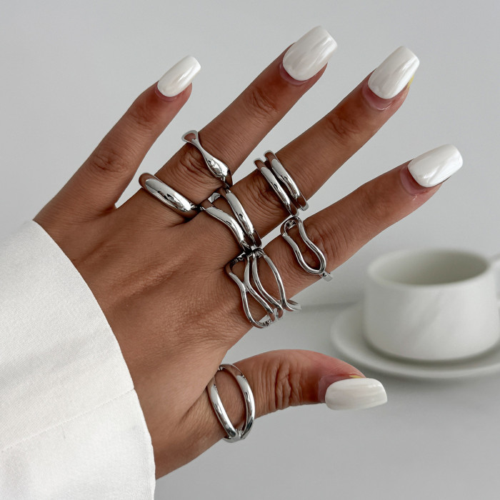 European and American Cross-Border Jewelry Design Glossy Water Drop Hug Open Ring Personality Irregular Geometric Joint Ring