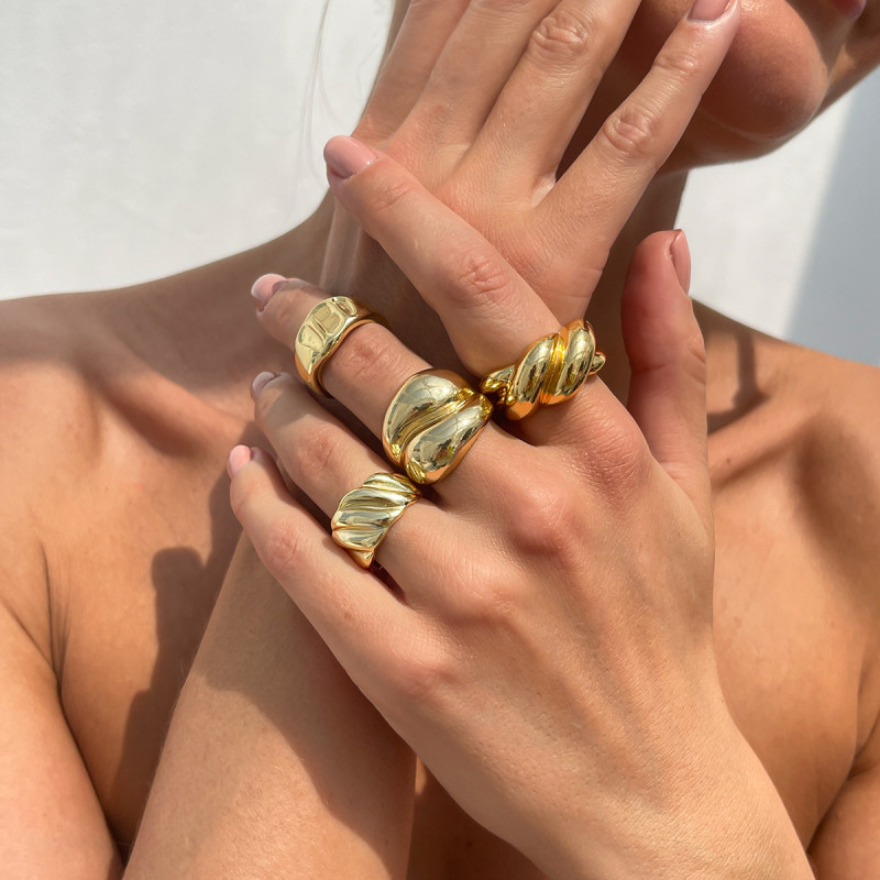 European and American Cross-Border Jewelry Personality Simple Alloy Women's Joint Ring Smooth Twisted Trendy Women's Set Ring