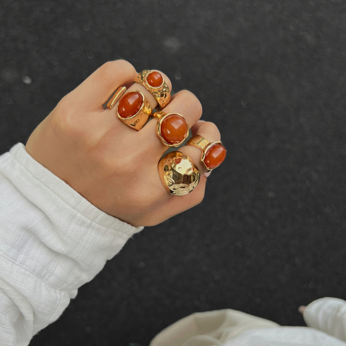 Europe and America Cross Border Ornament Fashion Inlaid Acrylic Ring Affordable Luxury Style Irregular Alloy Ring New Product