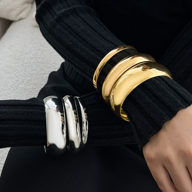 European and American Cross-Border Jewelry Fashion Curved Smooth Braided Bracelet Simple Geometric Metallic Bracelet Set