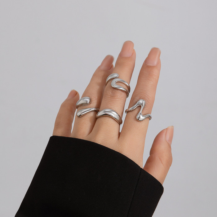 Design Sense Geometric Ring Niche Open Finger Ring Index Finger Ring Lava Metal Style Arc-Shaped Ring