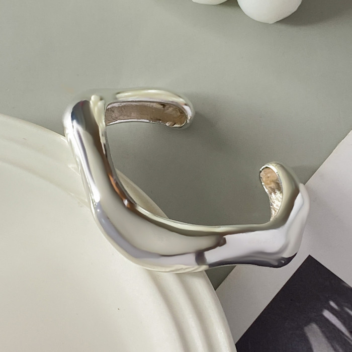 Exaggerated Ins Style Heavy Craft Design Metal Glossy Bracelet Geometric Personality Wide Bangle Bracelet
