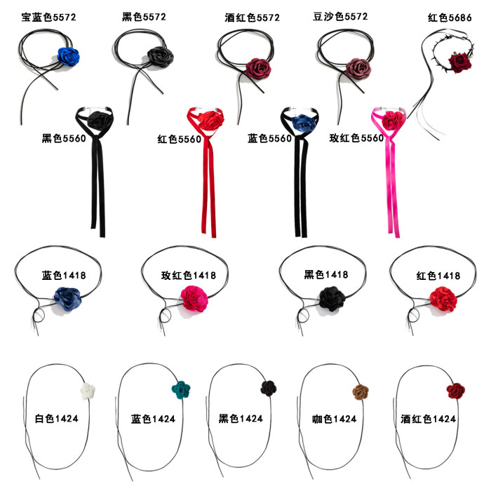 European and American Cross-Border Jewelry Velvet Flower Choker Rose Choker Plant Big Red Flower Women's Necklace