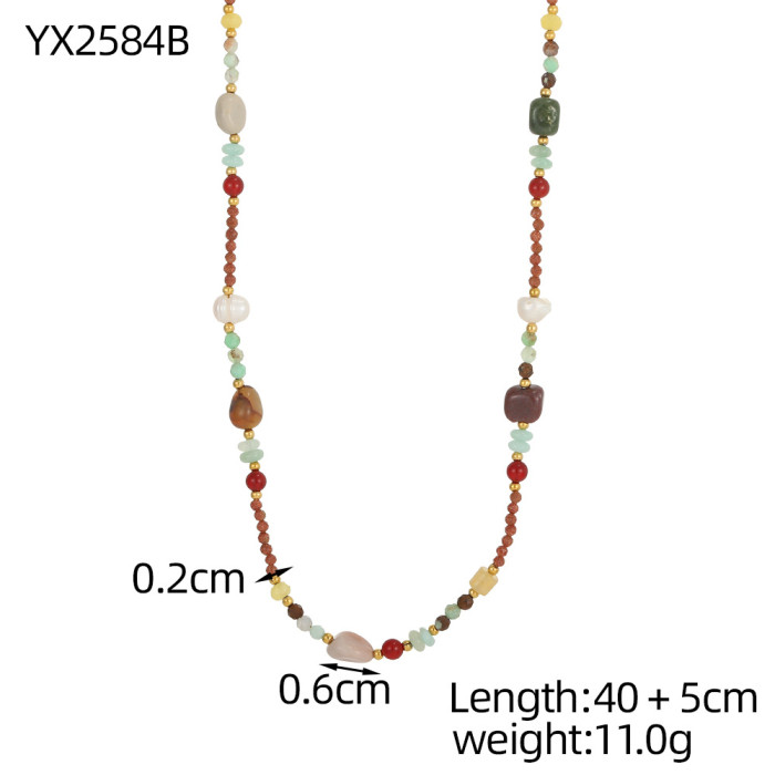 New Autumn Winter Brightening Melad Style Natural Stone Handmade Beaded Necklace Niche Collarbone Chain Women's Jewel...