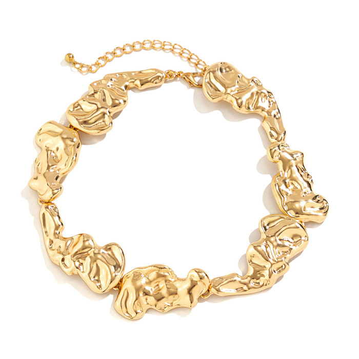 Niche Pleated Liquid Metallic Choker Simple Lava Irregular Retro Collar Ornament, Jewelry