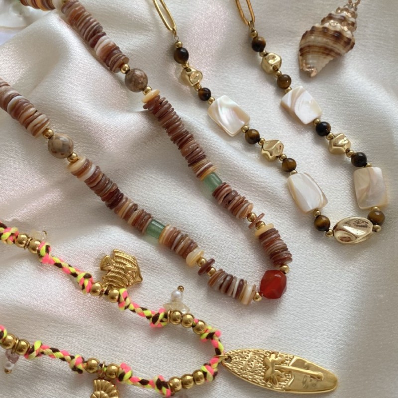 Cross-Border Stainless Steel Shell Starfish Braided Necklace Summer Dopamine Beach Vacation Style Colorful Rope Collarbone Chain Choker