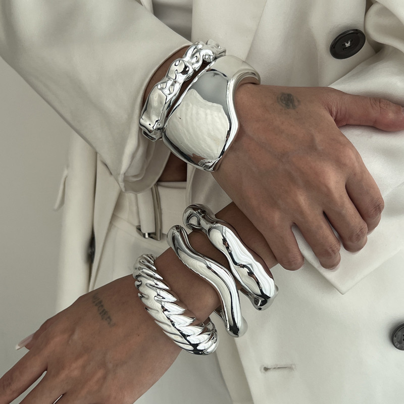 European and American Cross-Border Jewelry Fashionable Irregular CCB Bracelet Light Luxury Style Smooth Surface Wrinkle Bracelet Set