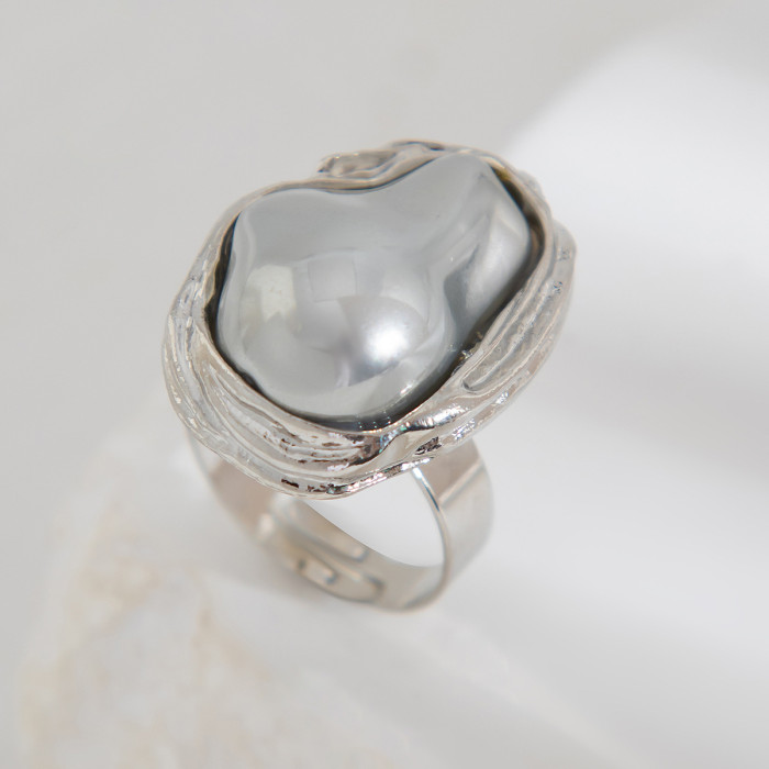 Europe and America Cross Border Ornament Baroque Inlaid Shaped Pearl Ring Retro Irregular Alloy Rings New