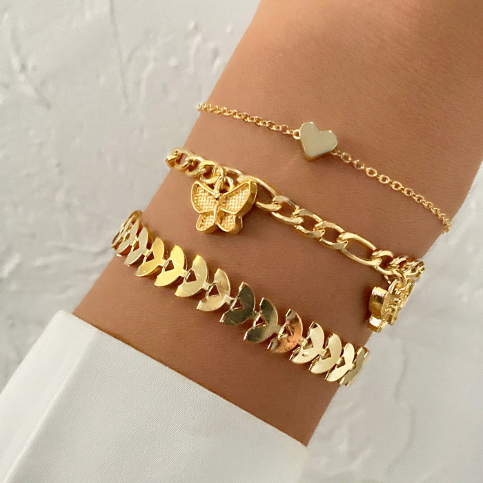 Alloy 4-Piece Set Hip-Hop Cuban Bracelet Punk Metal Twisted Rope Chain Bracelet Jewelry Gift, Jewelry Sets