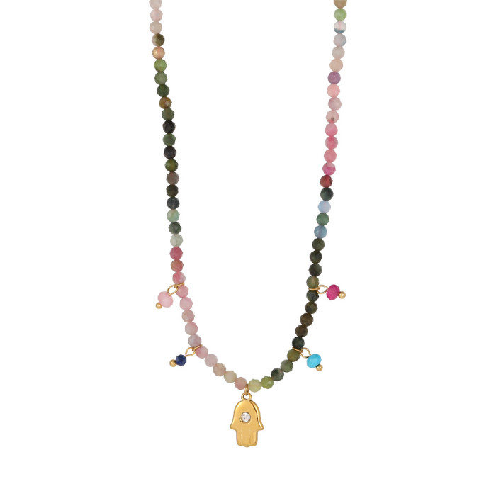 Live Streaming Hot Item Heart-Shaped Natural Tourmaline Crystal Beaded Necklace for Women Summer New Gemstone Versati...
