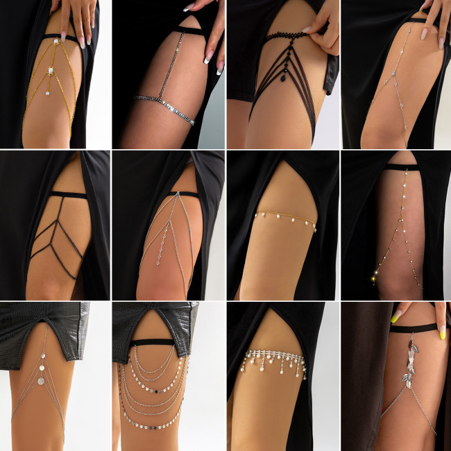 Jewelry Sweet Cool Casual Rhinestone Beach Leg Chain Elastic Band Imitation Pearl Sexy Leg Chain for Women, Necklaces