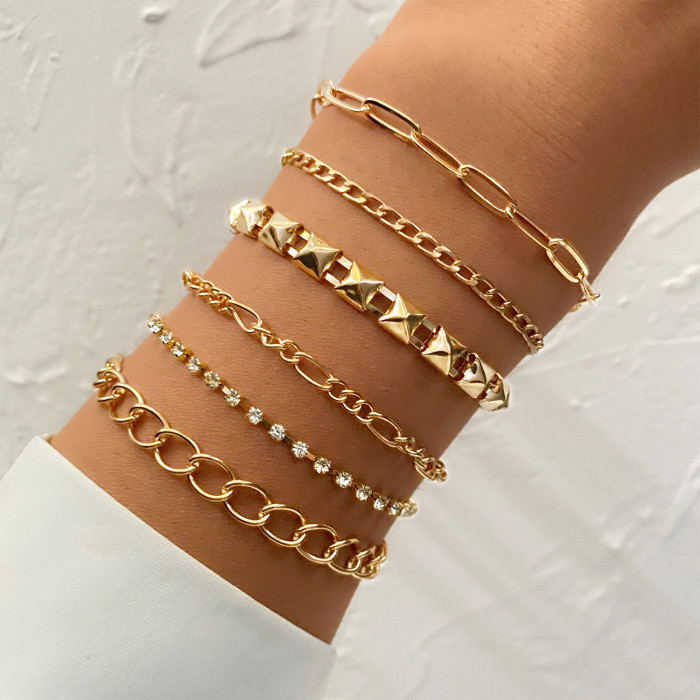 Alloy 4-Piece Set Hip-Hop Cuban Bracelet Punk Metal Twisted Rope Chain Bracelet Jewelry Gift, Jewelry Sets