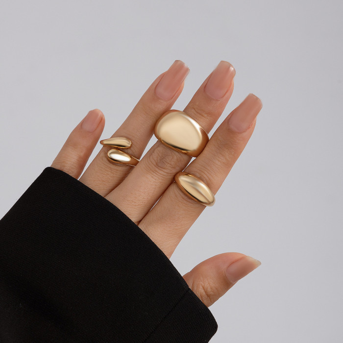Design Sense Geometric Ring Niche Open Finger Ring Index Finger Ring Lava Metal Style Arc-Shaped Ring