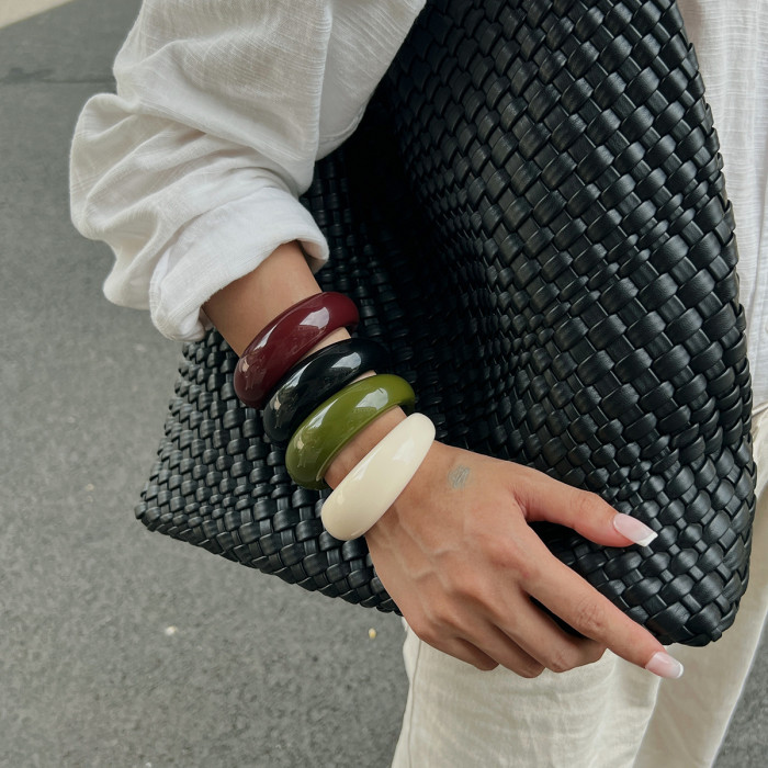 Jewelry Street French Retro Round Smooth Open Bracelet Design Bread Resin Ring