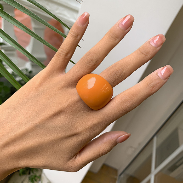European and American Cross-Border Jewelry Simple Geometric Macaron Color Arc Ring Minimalist Style Colorful Resin Index Finger Ring