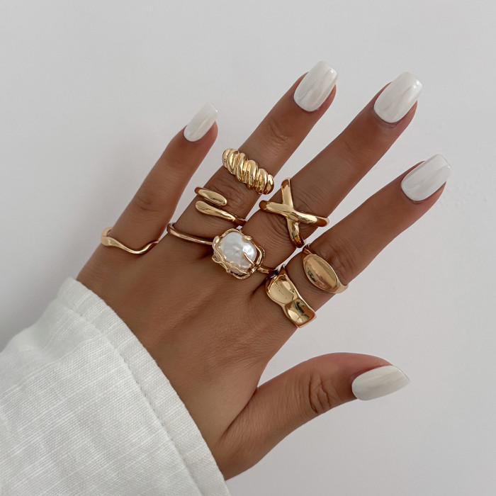 European and American Cross-Border Jewelry Design Glossy Water Drop Hug Open Ring Personality Irregular Geometric Joint Ring