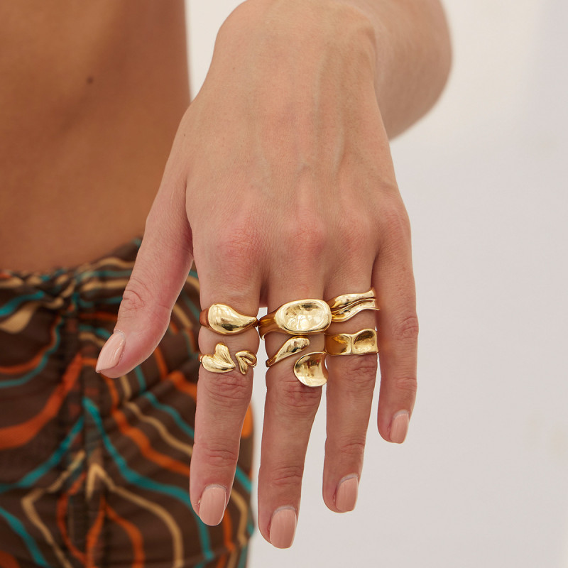 European and American Cross-Border Jewelry Fashion Irregular Alloy Ring 3-Piece Set Smooth Geometric Open Ring Set