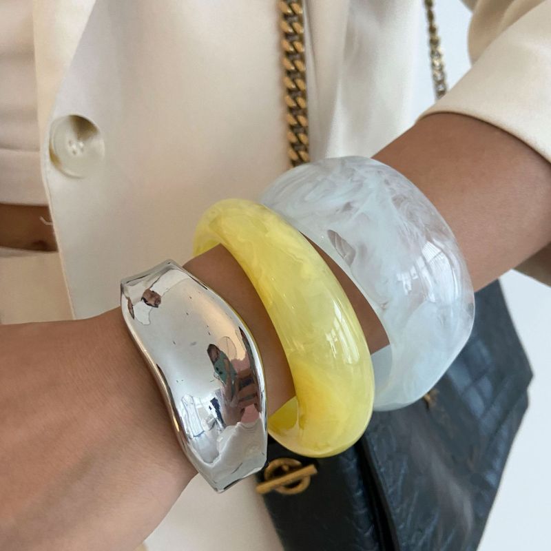 European and American Cross-Border Jewelry Design Sense Colorful Light Blue Gradient Wide Edge Bracelet Irregular Smooth Spring Hand Ring