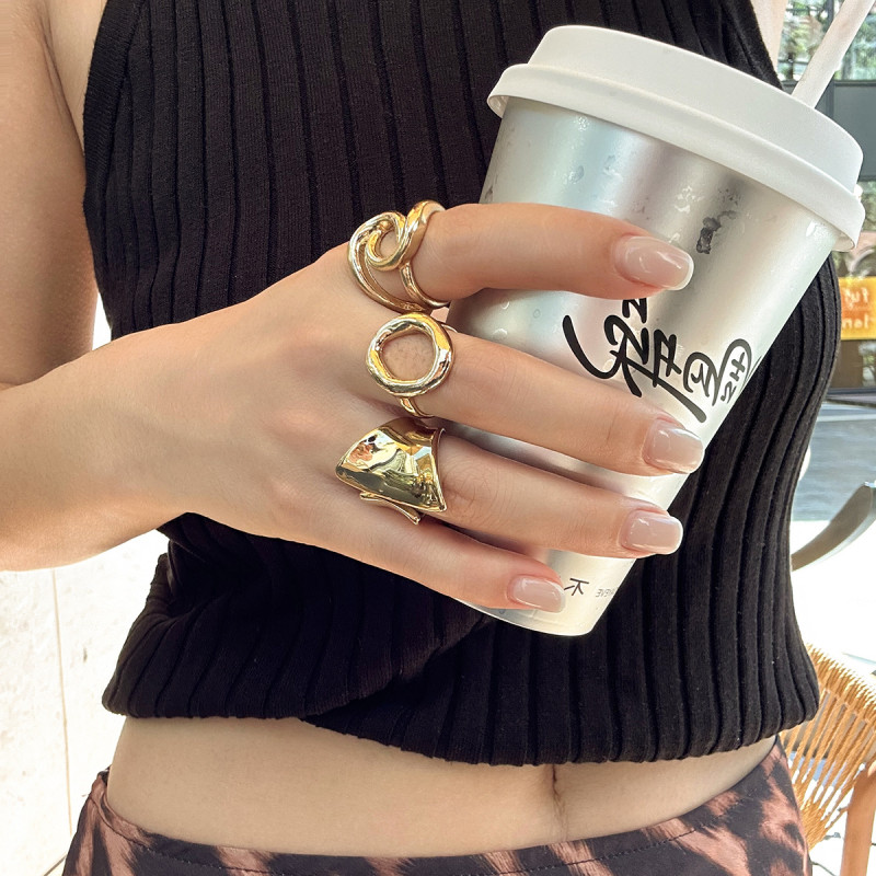 European and American Cross-Border Jewelry INS Style O-Shaped Smooth Ring Set Irregular Metallic Rings Versatile New Style