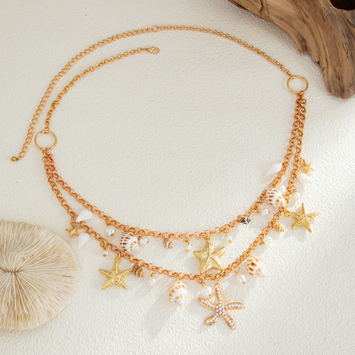 European and American Cross-Border Jewelry Bohemian Beach Shell Waist Chain Imitation Pearl Starfish Conch Pendant Body Chain