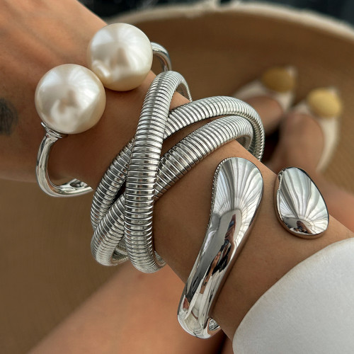 European and American Cross-Border Jewelry Layered Style Hug Water Drop Smooth Bracelet Ins Wrap Alloy Bracelet Set