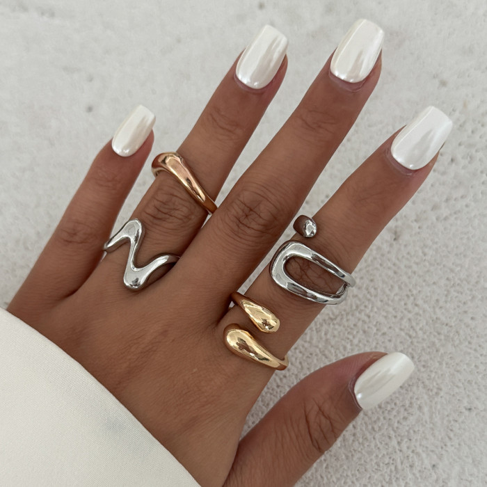 European and American Cross-Border Jewelry Design Glossy Water Drop Hug Open Ring Personality Irregular Geometric Joint Ring