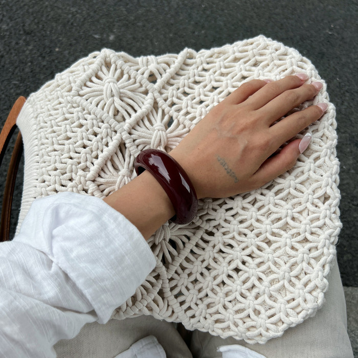 Jewelry Street French Retro Round Smooth Open Bracelet Design Bread Resin Ring
