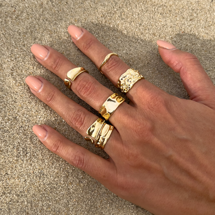 European and American Cross-Border Irregular Liquid Metal Wrinkled Open Ring for Women Minimalist Style Smooth Surface Joint Rings