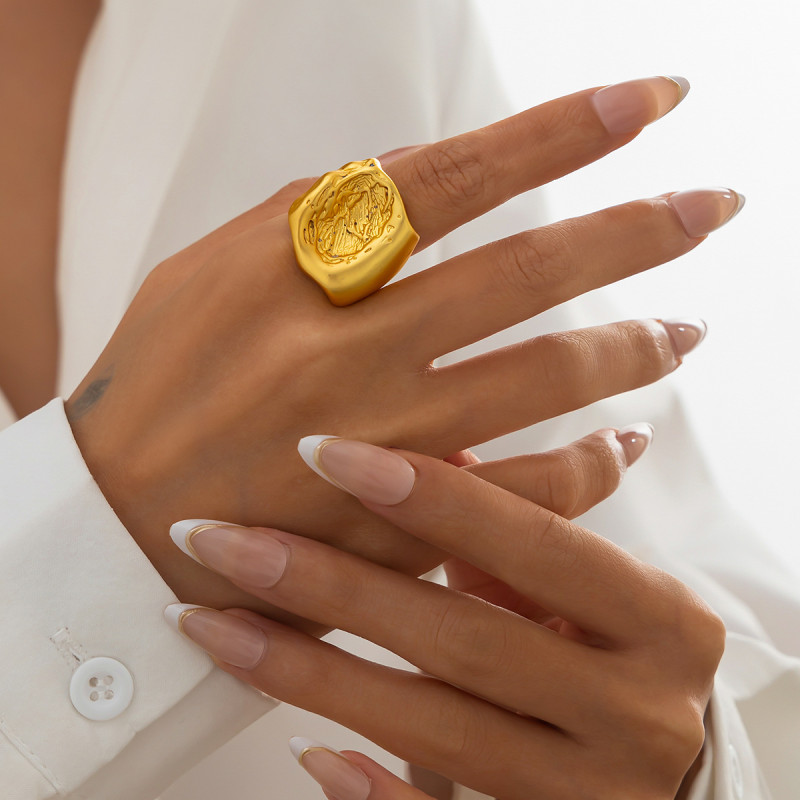 European and American Cross-Border Jewelry Fashionable Irregular Water Ripple Ring Simple Smooth Alloy Ring Set New Model