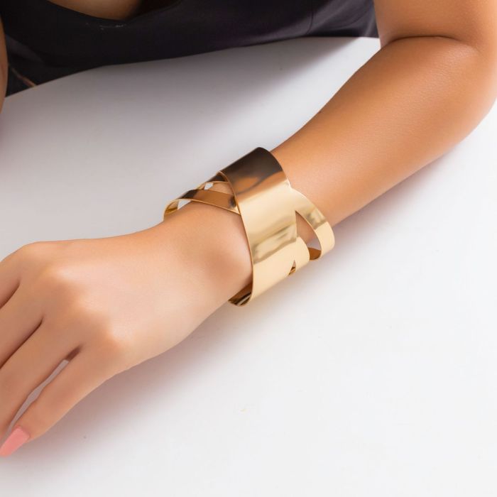 Jewelry Fashion Exaggerated Metal Adjustable Open Bracelet Wide Edge Punk Design Sense Hand Accessories