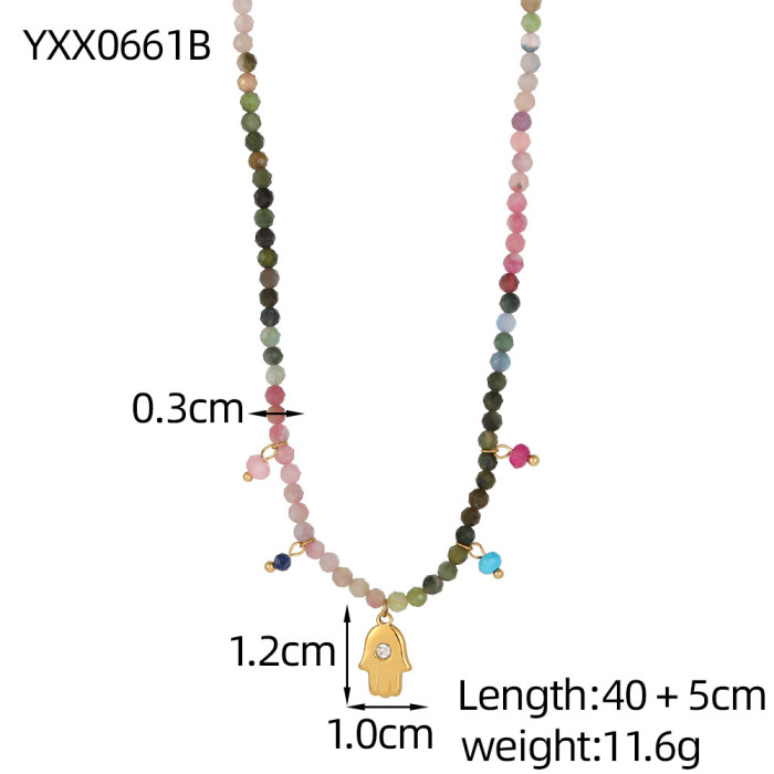 Live Streaming Hot Item Heart-Shaped Natural Tourmaline Crystal Beaded Necklace for Women Summer New Gemstone Versati...
