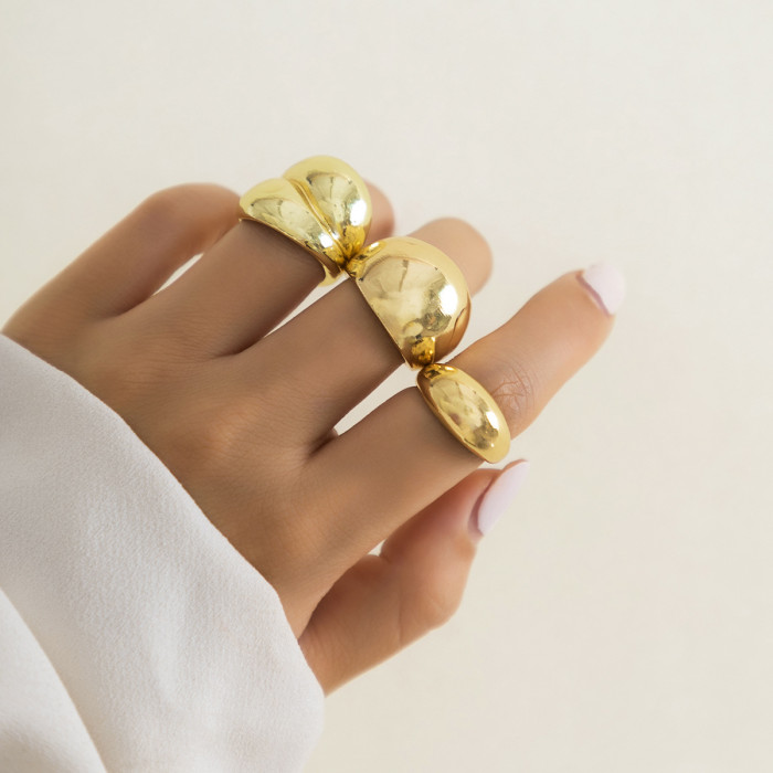 European and American Cross-Border Jewelry Niche Trendy Design Geometric Curved Ring Knuckle Ring Exaggerated Open Set Ring