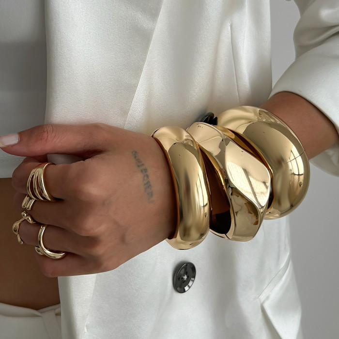 Jewelry Fashionable Irregular Alloy Bracelet Simple Smooth Bracelet Set Wide Version
