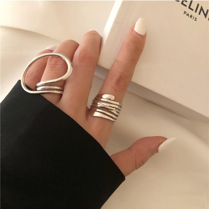 European and American Cross-Border Eco-Friendly Personality Exaggerated Gold Lava Line Irregular Water Drop Smooth Ring Set 15 Pieces