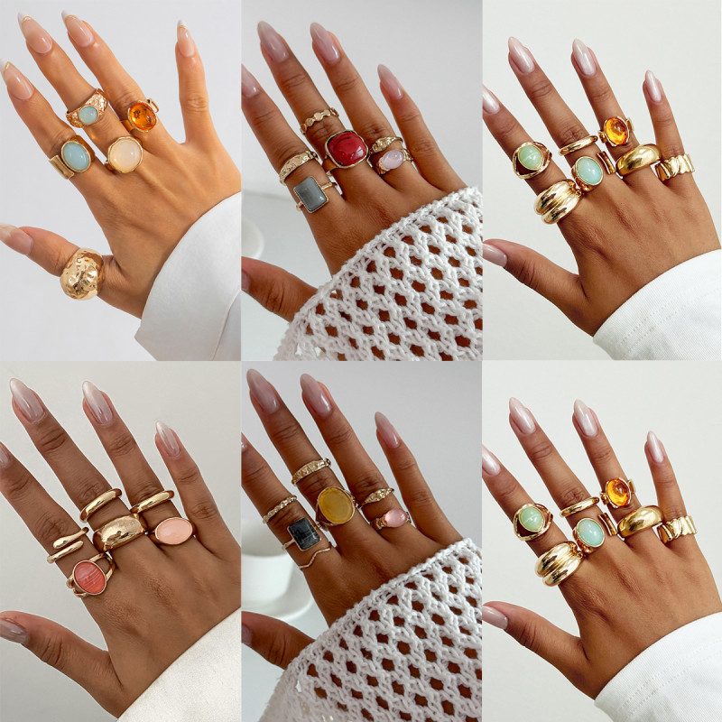Europe and America Cross Border Ornament Fashion Inlaid Acrylic Ring Affordable Luxury Style Irregular Alloy Ring New Product