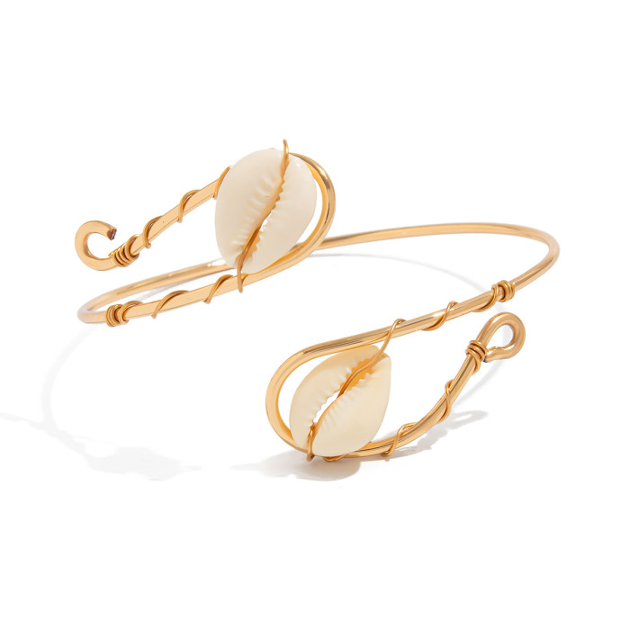 European and American Cross-Border Jewelry Vacation Metal Wire Wrapped Open Arm Bracelet Ocean Series Inlaid Shell Arm Ring for Women