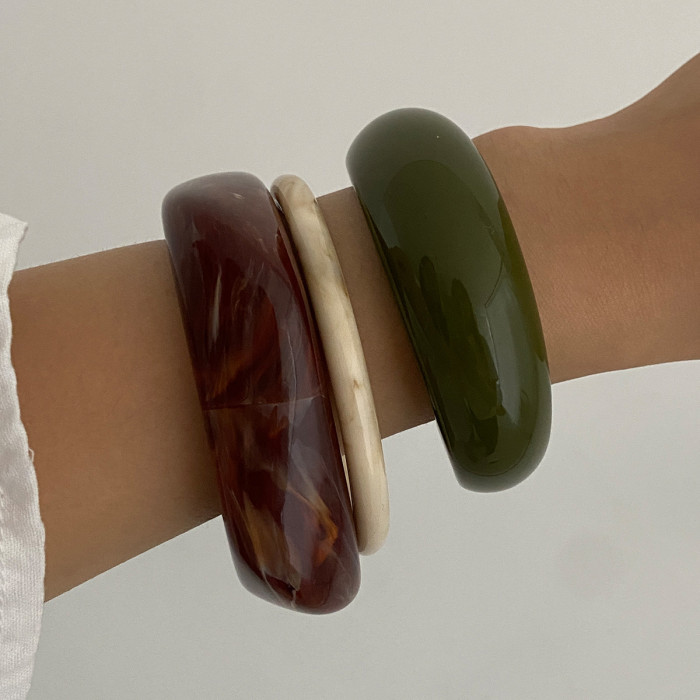 Jewelry Retro Imitation Tortoiseshell Color Arc Smooth Open Bracelet Niche Resin Texture Thin Bracelet