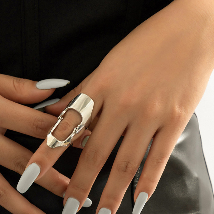 European and American Cross-Border Jewelry Fashion Hollow Geometric Smooth Index Finger Knuckle Ring Bendable Sweet Cool Niche Ring for Women