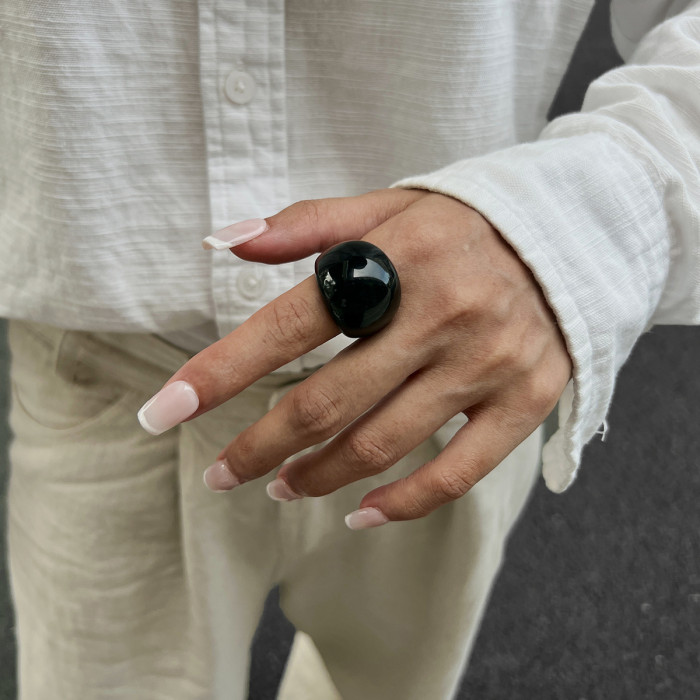 Jewelry Street French Retro Round Smooth Open Bracelet Design Bread Resin Ring