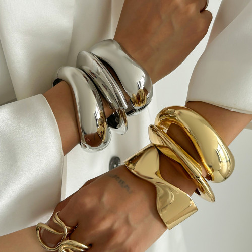European and American Cross-Border Jewelry Curved Smooth Spring Bracelet Personality Ins Irregular Alloy Bracelet Set